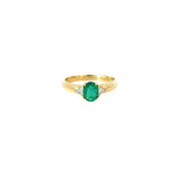 18k Yellow Gold 1.10ct Oval Colombian Emerald AA and  .30ct  F VS2 Trillion Diamond Ring